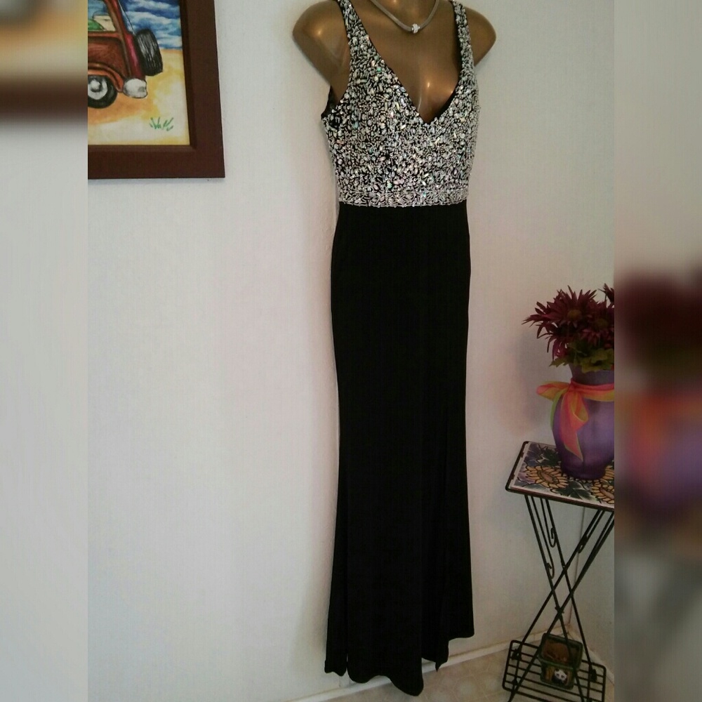 Elegant black dress  rhinestone diamonds sequence - Picture 3 of 6